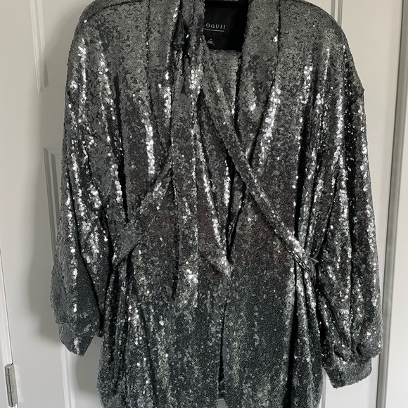 Sequin tie waist jacket and wide leg pants - Picture 1 of 6